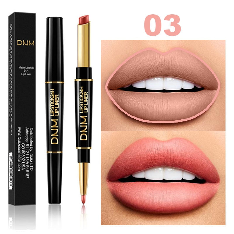 DNM Waterproof Lip Gloss Matte Lip Liner Pencil 2 In 1 Double Head Long-lasting Lipliner Lipstick Pen Lipsticks Makeup Cosmetics