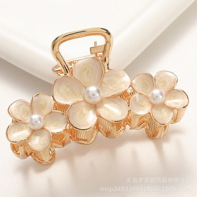 Hair Claw Clip Clamp For Women Girl Flower Floral Rhinestone Pearl Korean Handmade Fashion Head Accessories Mujer Wholesale