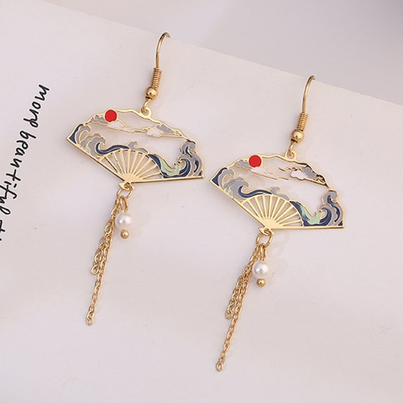 Korean Asymmetrical Cute Animal Cat Dangle Earrings Women Enamel Flower Rabbit Fan Star Moon Balloon Earrings Party Jewelry Gift