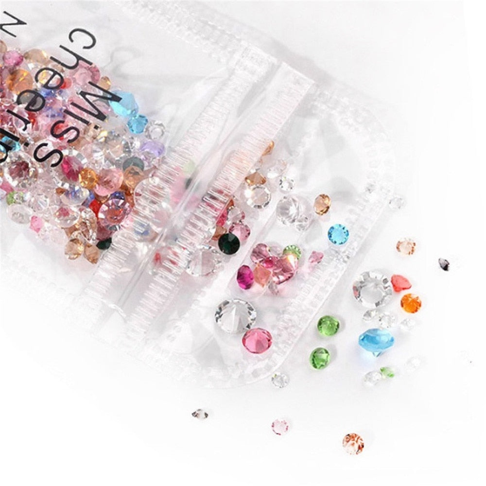 500Pcs/Set Multi-size Crystal AB Glass Nail Caviar Beads Glitter Rhinestones for Nail Design Nail Art Decorations 3D Micro Beads