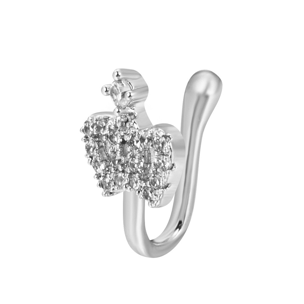 1Pc Fake Nose Studs Piercing Ring CZ Crystal Nose Cuff Women Punk Wire Spiral Nose Cuffclip Star Heart Nose Ring Body Jewelry