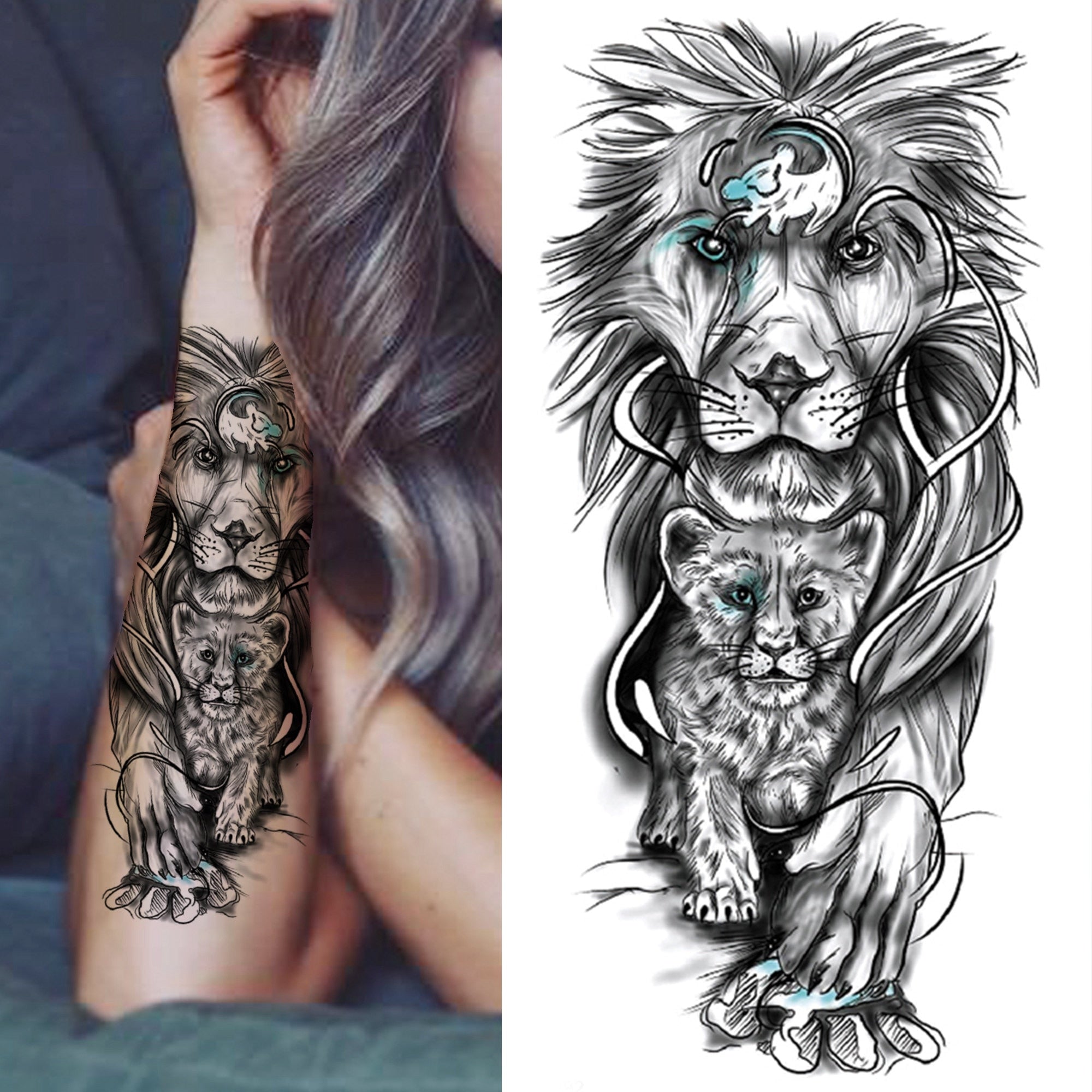 Black Forest Tattoo Sticker For Men Women Children Tiger Wolf Death Skull Temporary Tattoo Fake Henna Skeleton King Animal Tatoo