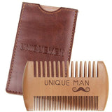 Natural Wood Hair Brush Beard Comb with PU Leather Case Anti-Static Mustache Pocket Comb Brushing Hair Care Tools for Men Gift