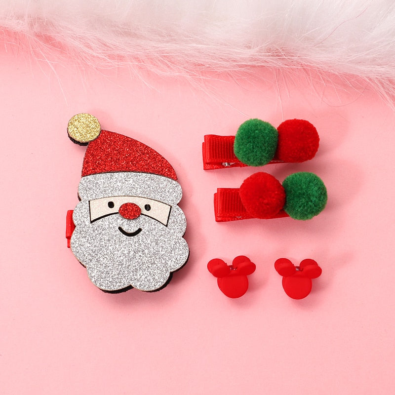 New 5/9 Pcs Suit Christmas Hair clip Christmas tree Santa Claus Hair band Baby Hairpins Headwear Girl Christmas Hair accessories