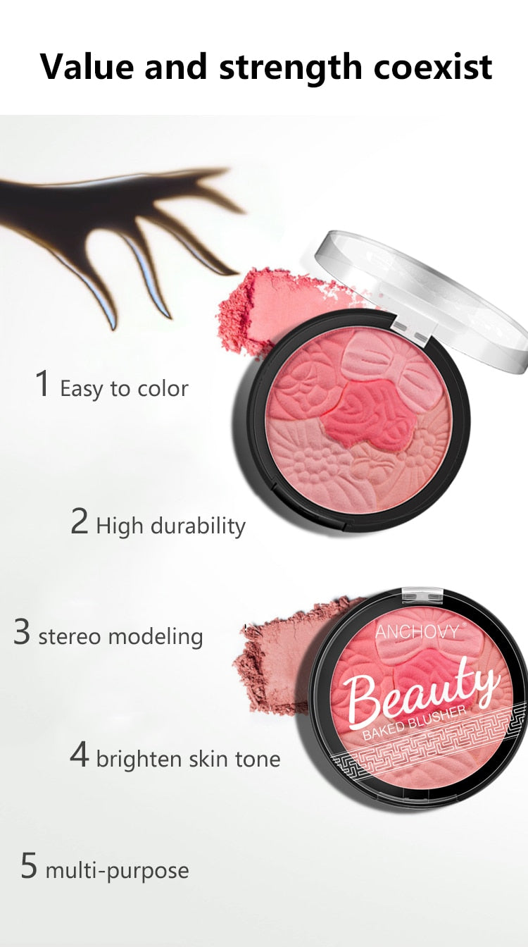 Oklulu Professional 3Colors Petal Blush Makeup Palette Petal Matte Blusher Highlighter Powder Makeup Blush Contour Shadow TSLM1