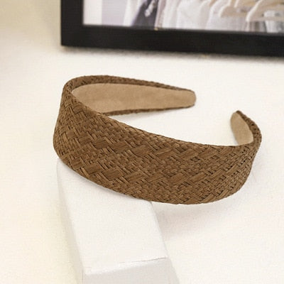 Straw Wide Sponge Plaid Knot Cross Hair Scarf Band Hairband for Women Girl Korea Headbands Fashion Accessorie