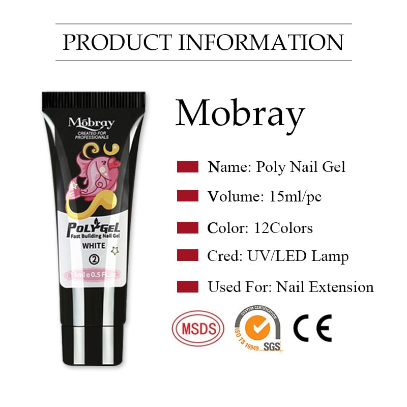 Mobray Poly Nail Gel Kit Nail Set With Nail Drying Lamp Base Top Coat Extension Gel Nail Kit Nail Tools Manicure Set