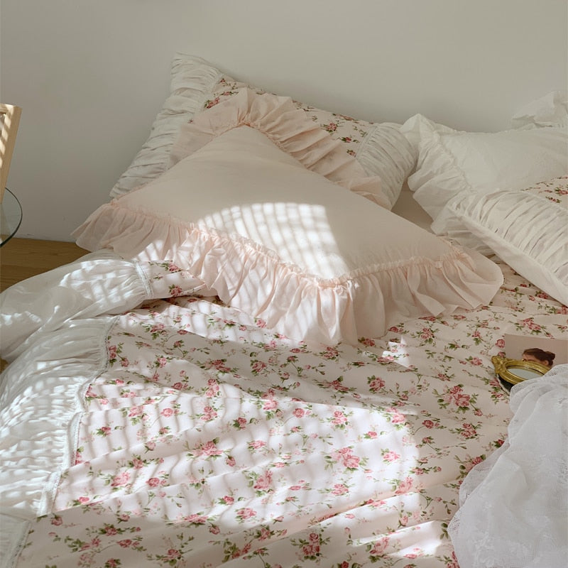 Romantic Vintage Floral Cotton Four-Piece Set Princess Pure Cotton Quilt Cover French Bedding