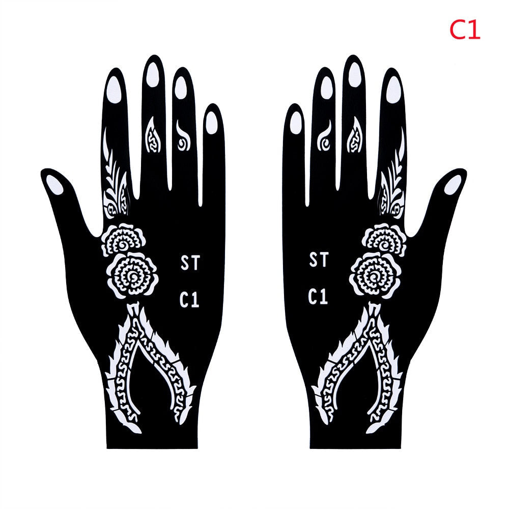 1 Pair Temporary Hand Body Tattoo  Art Sticker Professional Waterproof  Henna Stencil Template Flower Tattoo Stencil Dark wind