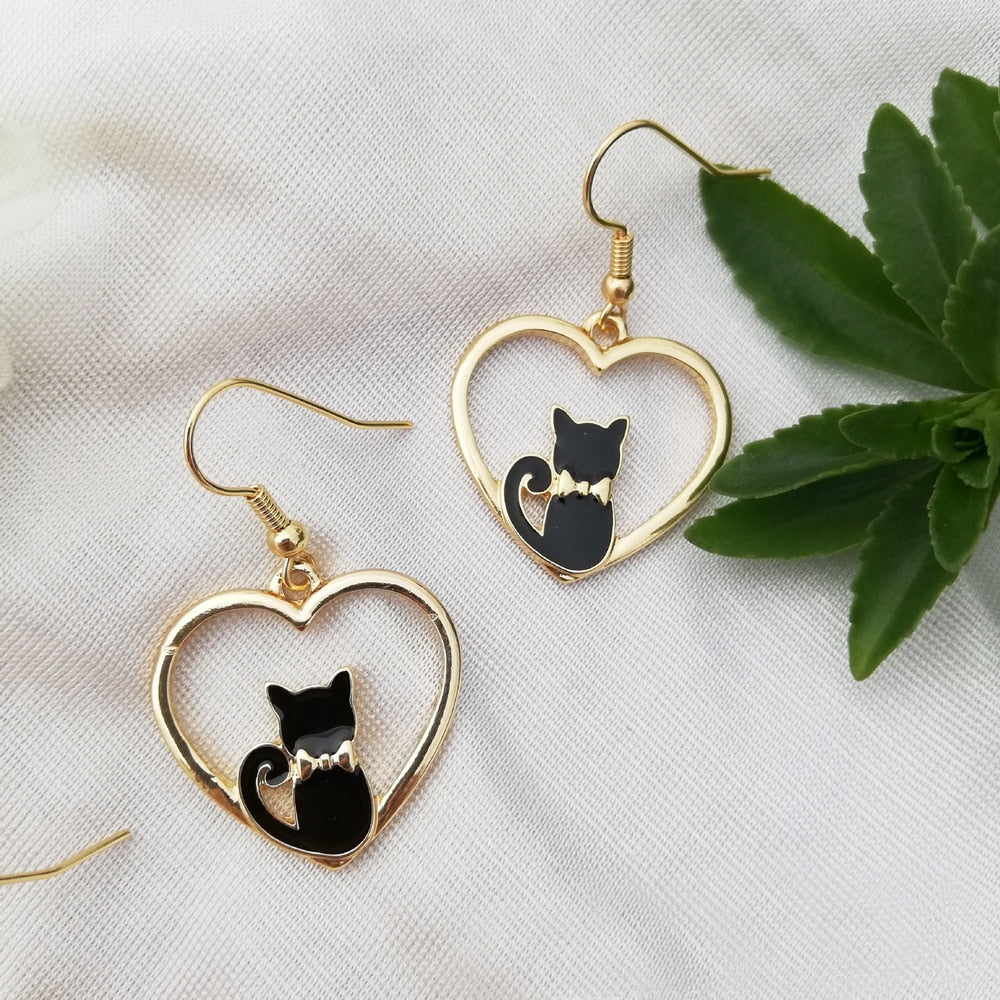 Korean Asymmetrical Cute Animal Cat Dangle Earrings Women Enamel Flower Rabbit Fan Star Moon Balloon Earrings Party Jewelry Gift