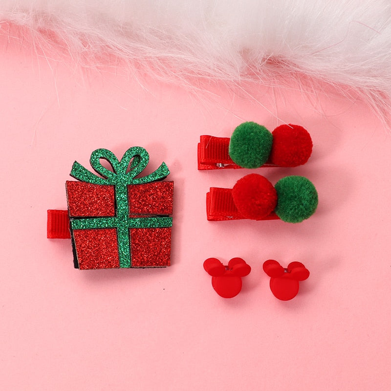 New 5/9 Pcs Suit Christmas Hair clip Christmas tree Santa Claus Hair band Baby Hairpins Headwear Girl Christmas Hair accessories