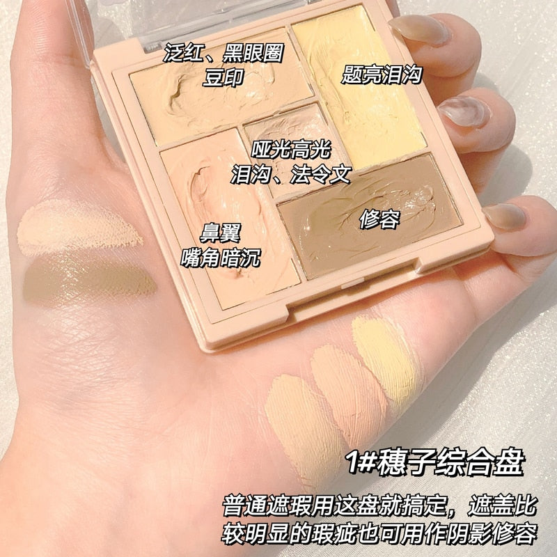 5 Colors Makeup Concealer Cream Pore Blemish Full Coverage Contour Palette Moisturizing Natural Matte Brighten Correct Skin Tone