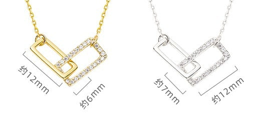 Sterling  Shiny Double Rectangle Choker Zircon CZ Zirconia Necklaces Pendants Gift For Women Wedding Gift NK064 Jewelry