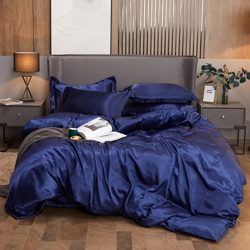 Bedding Set Solid Color Luxury Bedding Kit Rayon Satin Duvet Cover Set Twin Queen King Size Bed Set 2pcs/3pcs/4pcs