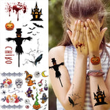 Black Halloween Spider Temporary Tattoos For Kids Children Realistic Fake Bat Scarecrow Skull Tatoos DIY Small Tattoo Stickers