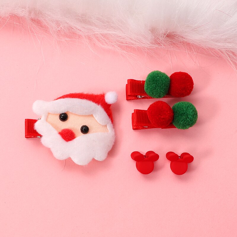 New 5/9 Pcs Suit Christmas Hair clip Christmas tree Santa Claus Hair band Baby Hairpins Headwear Girl Christmas Hair accessories