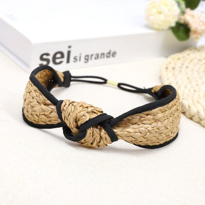 Straw Wide Sponge Plaid Knot Cross Hair Scarf Band Hairband for Women Girl Korea Headbands Fashion Accessorie