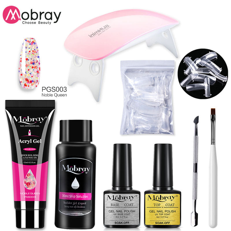 Mobray Poly Nail Gel Kit Nail Set With Nail Drying Lamp Base Top Coat Extension Gel Nail Kit Nail Tools Manicure Set