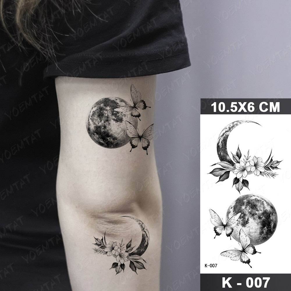 Waterproof Temporary Tattoo Stickers Butterfly Snake Rose Flower Gun Dark Flash Tatto Women Body Art Wrist Neck Fake Tattoos Men