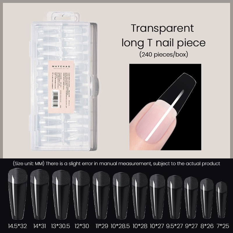 OKLULU  Acrylic Extension False Nail Tips Full Cover Nail Tips Press on French/Long T/Square/Round Nail Art Practice Tool 240PCS