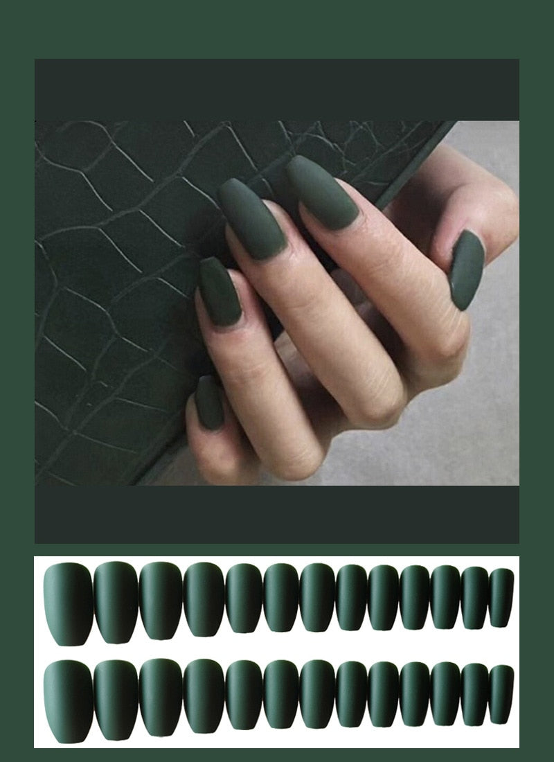 24pcs Solid  Reusable Detachable Fake Matte Tips Press On Nail Medium Long Flat Fully Paste Into False  Nails Art Manicure