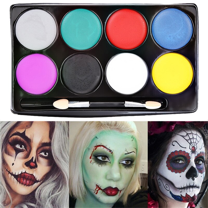 8 Colors Face Body Art Painting Oil Non Toxic Water Paint Oil Tattoo with Brush Halloween Party Cosmetic Makeup Pigment Palette