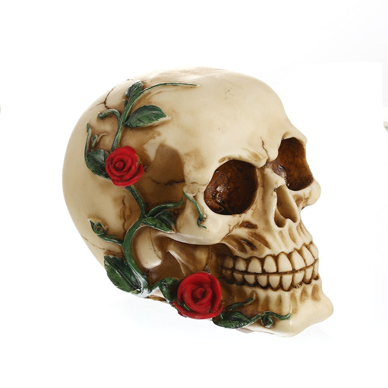 Resin Rose Skull Statue Crafts Ornaments Creative Figurines Desk Props Counter Sculpture Halloween Party Gifts Home Decoration