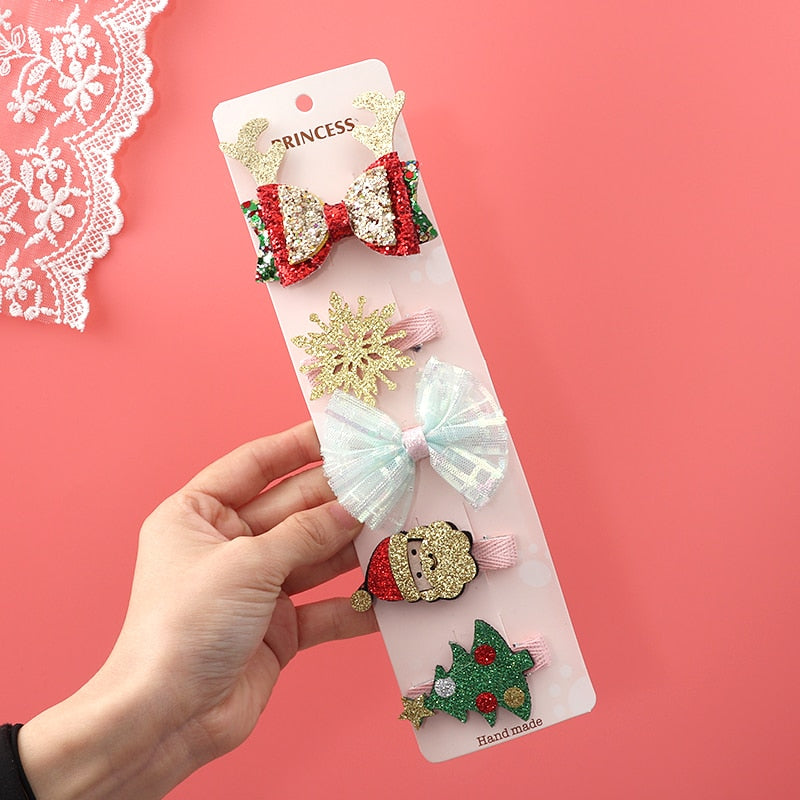 New 5/9 Pcs Suit Christmas Hair clip Christmas tree Santa Claus Hair band Baby Hairpins Headwear Girl Christmas Hair accessories