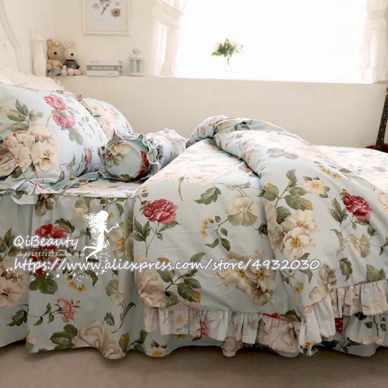 European Garden Pastoral Style Flounced Cotton Bedding Article Pure Cotton Four-piece of Bed Skirt