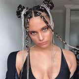 120cm simple shiny Rhinestone long tassel braided hair chain jewelry women's hip hop crystal hair extension chain clip accessori