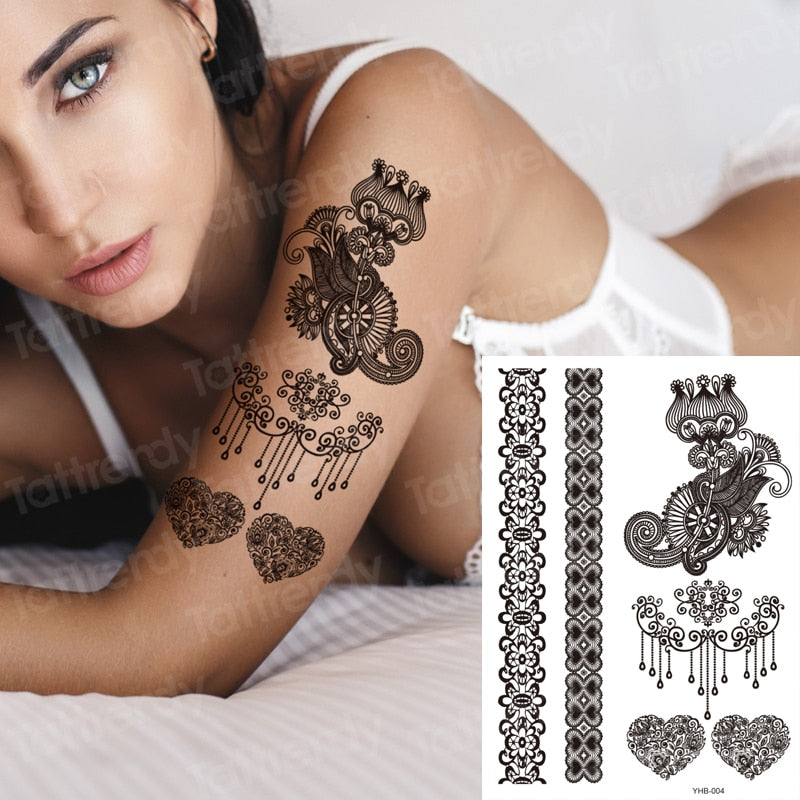 stockings tattoo black henna lace paste sexy legging tatoo legs thigh big size tattoo for women girls wedding body decal water