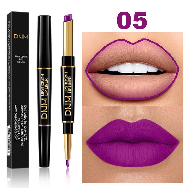 DNM Waterproof Lip Gloss Matte Lip Liner Pencil 2 In 1 Double Head Long-lasting Lipliner Lipstick Pen Lipsticks Makeup Cosmetics