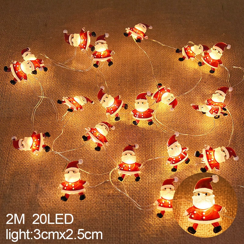 2M 20LED Santa Claus Snowflake LED Light String Christmas Decoration For Home Xmas Tree Ornament 2022 Navidad Kids Gift New Year