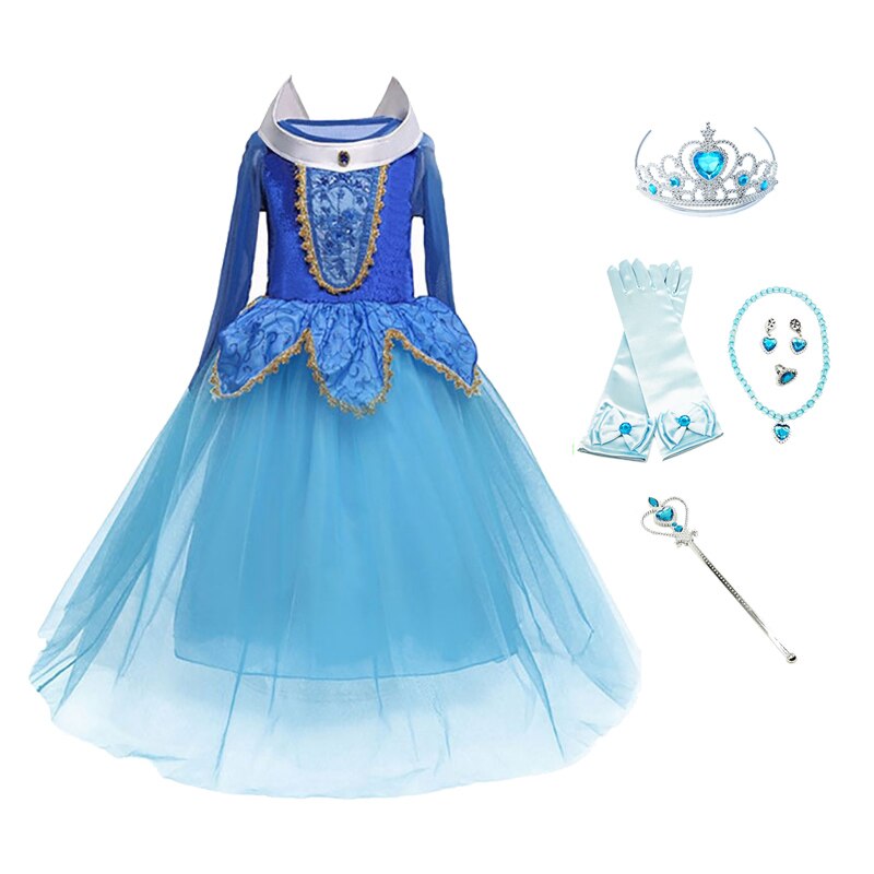 Children Aurora Dress Kids Halloween Sleeping Beauty Costume Girls Christmas Birthday Princess Party Ball Gown Clothes