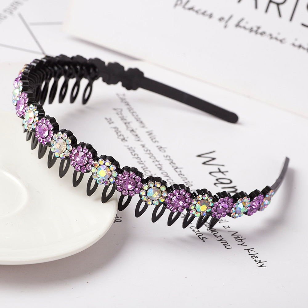 Unisex Alice Hairband Bezel Headband Men Women Sports Hair Band Hoop Top Metal Double Bangs Flower Rhinestone Hair Accessories