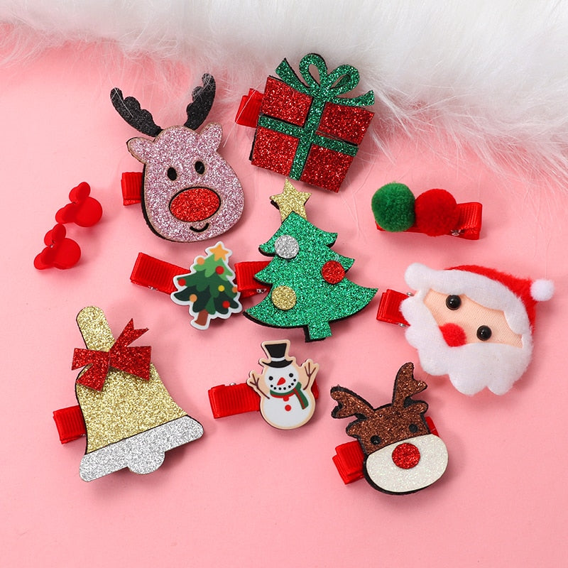 New 5/9 Pcs Suit Christmas Hair clip Christmas tree Santa Claus Hair band Baby Hairpins Headwear Girl Christmas Hair accessories