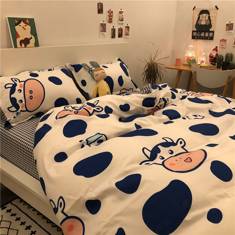 Fashion Boys Girls Bedding Set Soft Flat Sheets Bed Linen Duvet Quilt Cover Pillowcase for Queen Full Size Cute Cartoon Printed