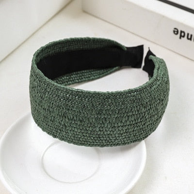 Straw Wide Sponge Plaid Knot Cross Hair Scarf Band Hairband for Women Girl Korea Headbands Fashion Accessorie