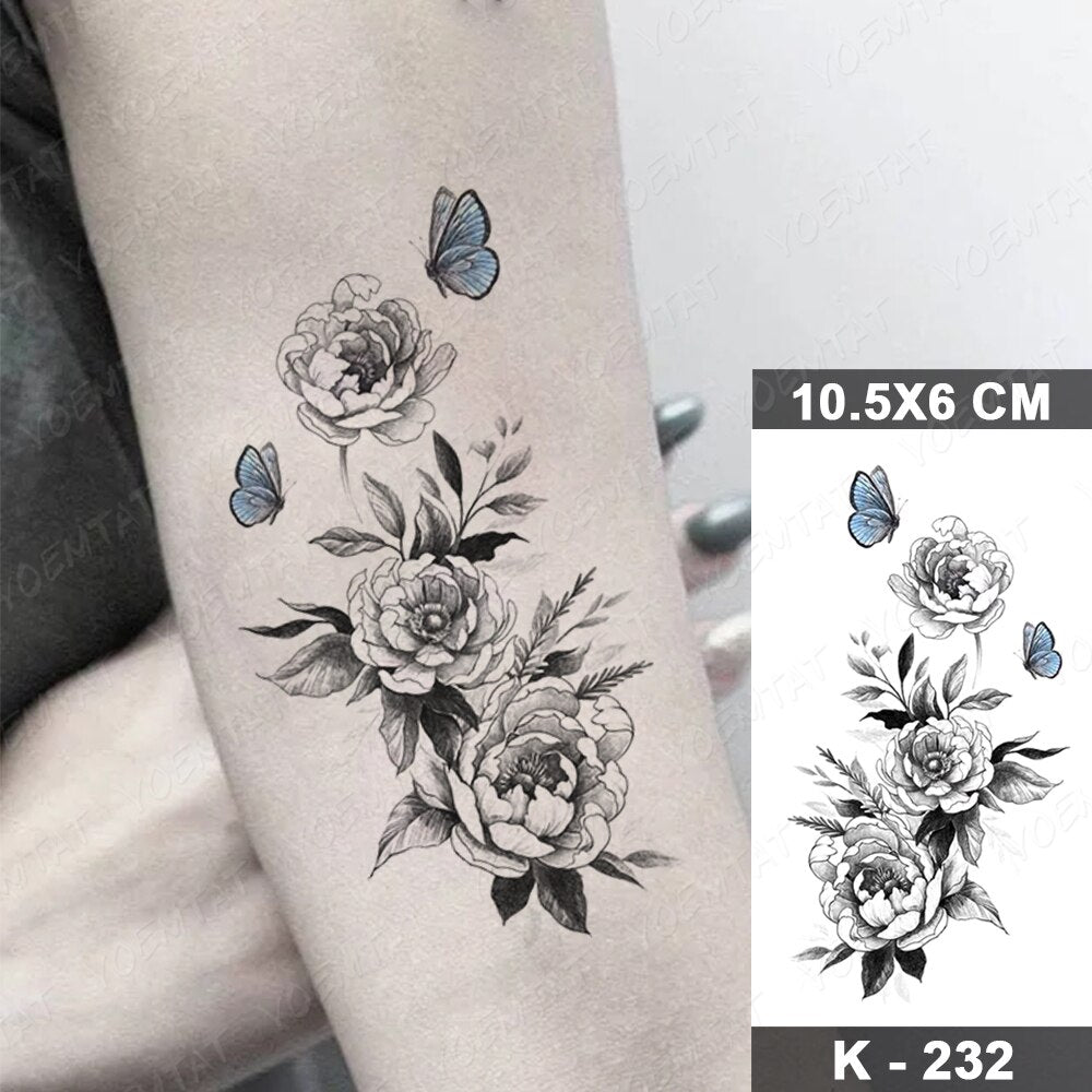 Waterproof Temporary Tattoo Stickers Butterfly Snake Rose Flower Gun Dark Flash Tatto Women Body Art Wrist Neck Fake Tattoos Men