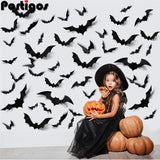 24/48pcs Halloween Decoration 3D Black PVC Bat Halloween Party DIY Decor Bar Room Halloween Party Scary Decos Props Wall Sticker