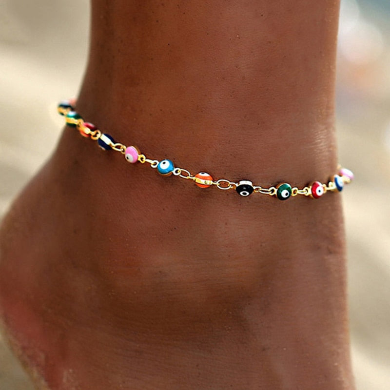 Bohemian Colorful Eye Beads Anklets For Women Shell Turtle Daisy Heart Summer Ocean Beach Ankle Bracelet Foot Leg Chain Jewelry