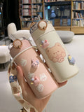 350/480ml Cartoons Stainless Steel Vacuum Flask Coffee Tea Milk Travel straw Cup Cute Bear Water Bottle Insulated Thermos