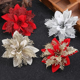 5pcs 14cm Glitter Artificial Christmas Flowers Xmas Tree Ornaments Merry Christmas Decorations for Home New Year Gifts Navidad