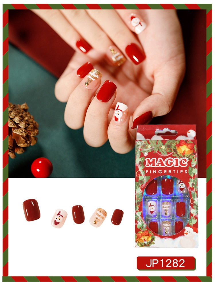 Christmas Press on Fake Nails Short Faux Ongles JP12SS