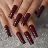 Extra Long Nail Tips Burgundy Red Wine Straight Tapered Square Full Cover Press On False Nail for Salons DIY Nail Art at Home