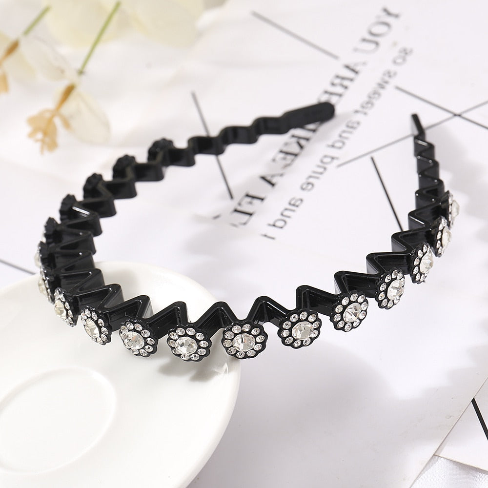 Unisex Alice Hairband Bezel Headband Men Women Sports Hair Band Hoop Top Metal Double Bangs Flower Rhinestone Hair Accessories