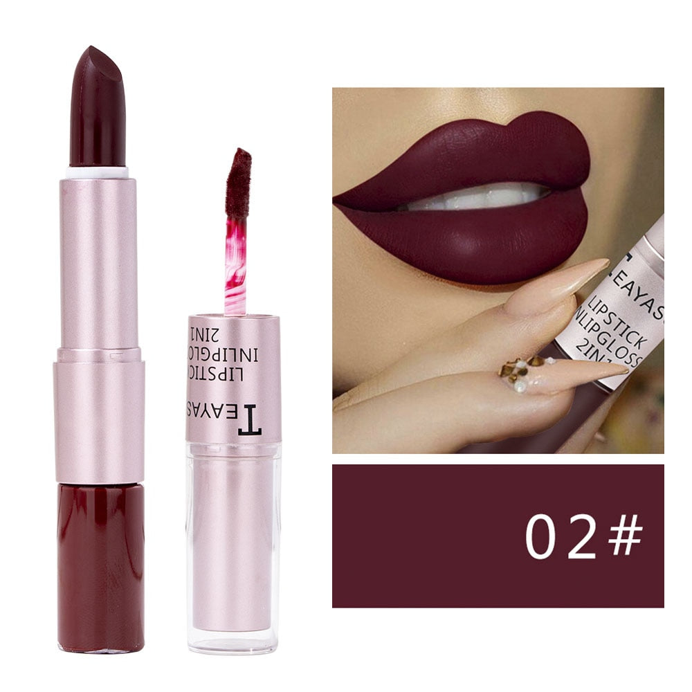 Velvet Nude Matte Lip Gloss Lipstick 2 in 1 Waterproof Long Lasting Lip Balm Sexy Red Lip Tint Professional Makeup for Women