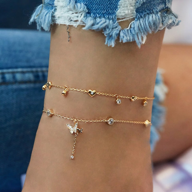 Bohemian Colorful Eye Beads Anklets For Women Shell Turtle Daisy Heart Summer Ocean Beach Ankle Bracelet Foot Leg Chain Jewelry