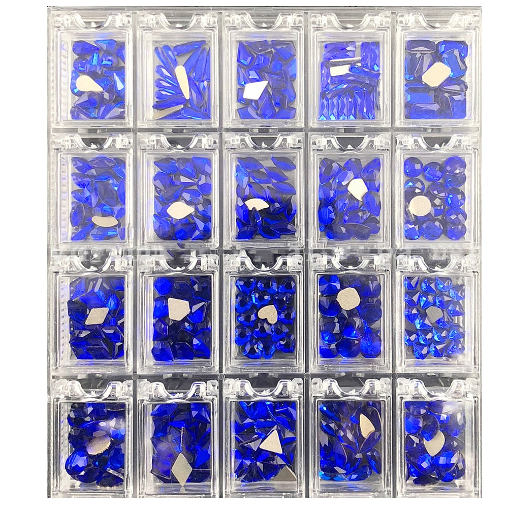 2000PC (20*100) Crystal AB Rhinestone In Grids 20Shape Flat- Back Nail Art Rhinestone With 1 Pick Up Pen In Clear Big Box