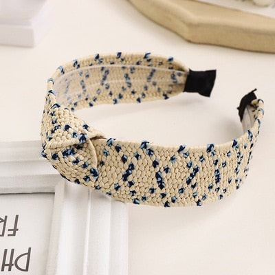 Straw Wide Sponge Plaid Knot Cross Hair Scarf Band Hairband for Women Girl Korea Headbands Fashion Accessorie